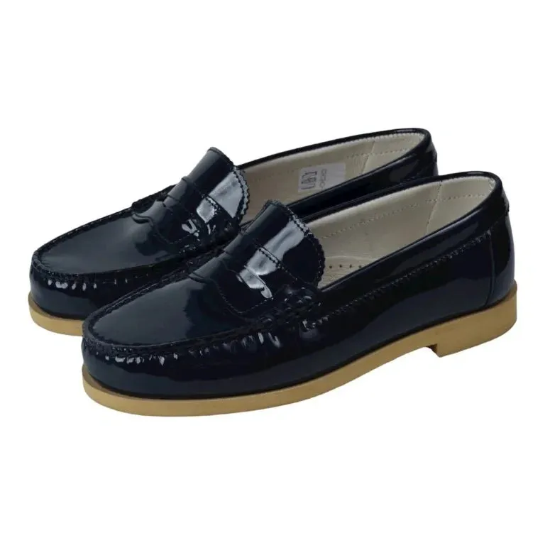 2525 - Navy Patent Leather Hard Loafer for Girl/Boy by London Kids