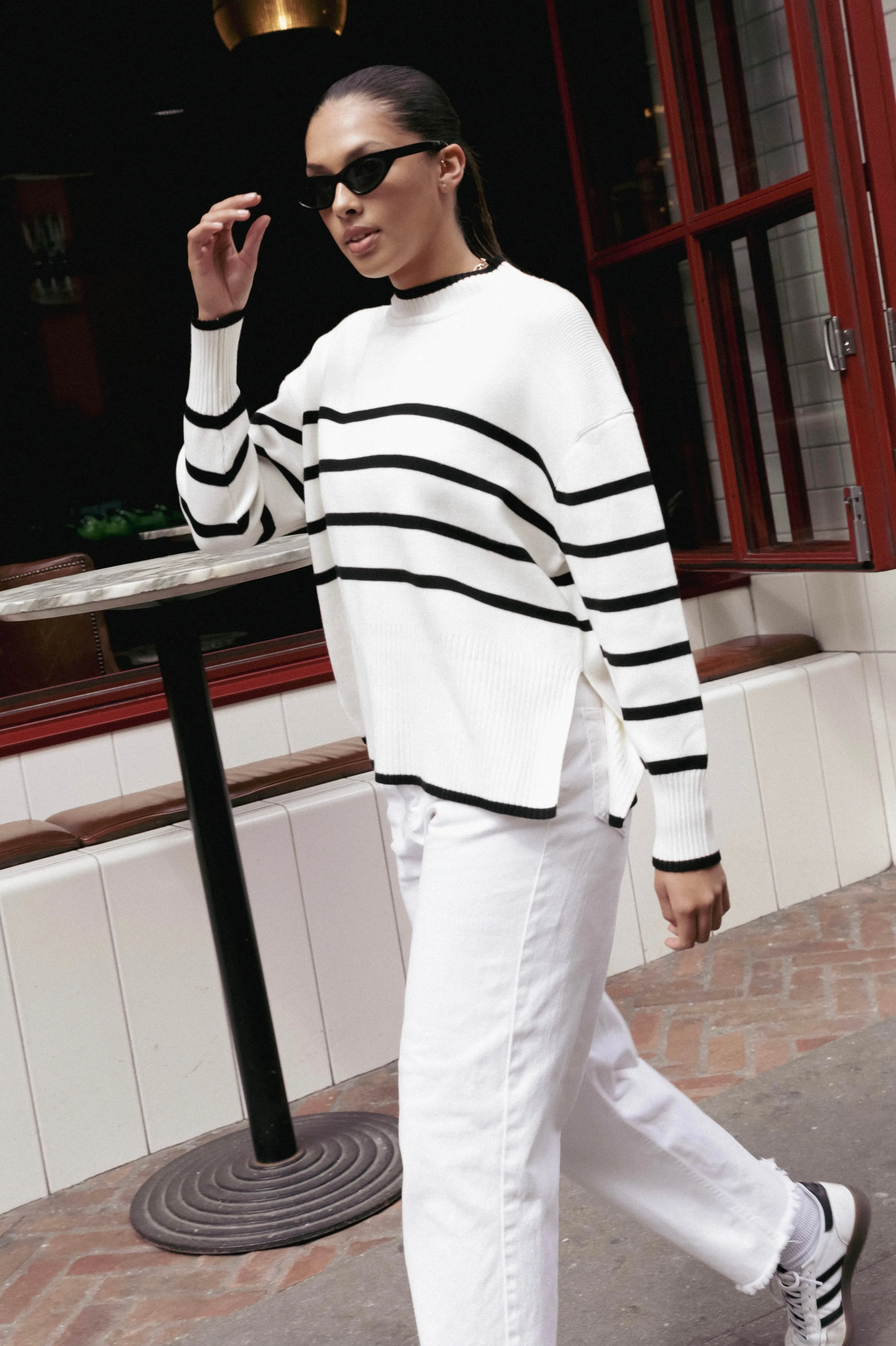 Ardent White Stripe Funnel Neck Jumper