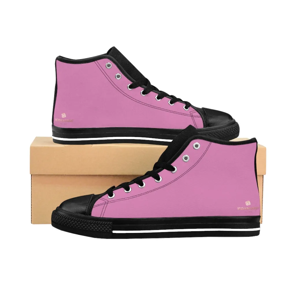 Baby Pink Men's High-top Sneakers, Solid Color Minimalist Designer Tennis Running Shoes