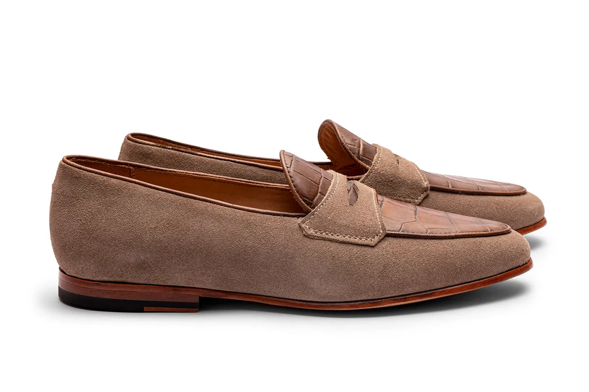 Belgiem Suede Loafer With Croc Embossed Apron