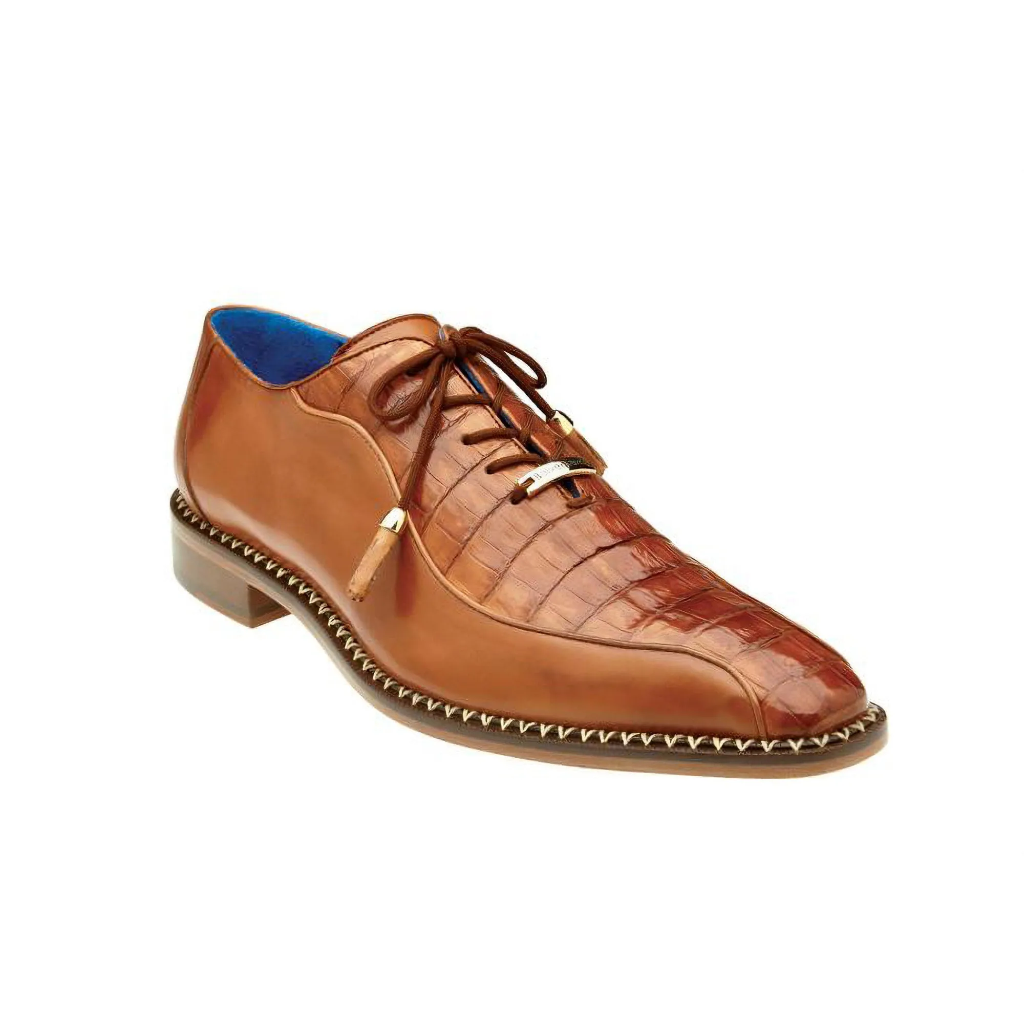 Belvedere Gabriele in Brandy Caiman Crocodile & Calf-Skin Leather Oxfords