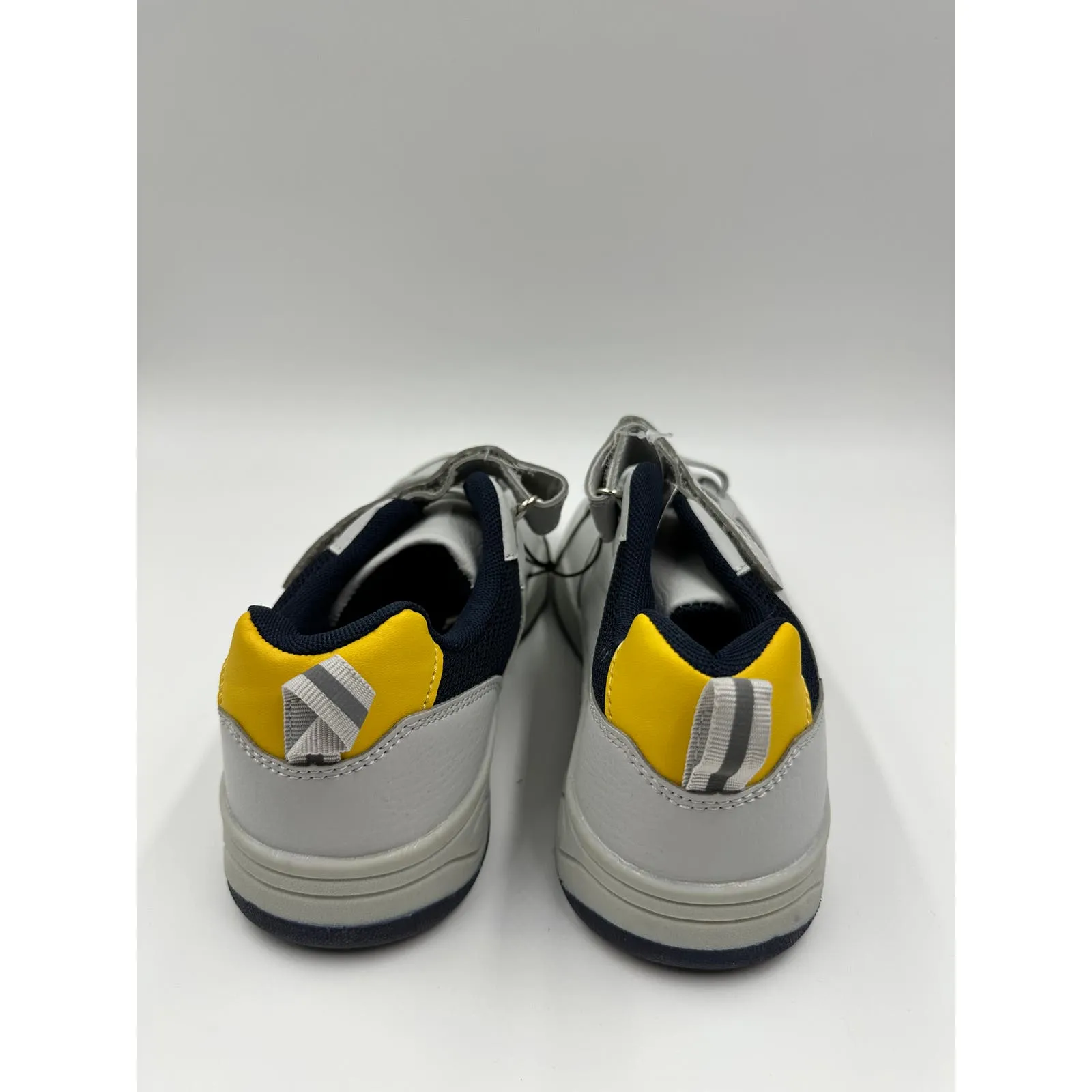 Big Kid Size 6, Gray Fashion Sneakers, w/ Strap, Gray Sole, Black & Yellow Trim