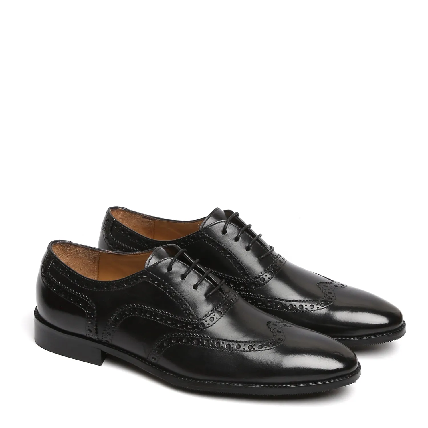 Black Full Wingtip Brogue Oxfords Leather Lace-Up Shoe BY Brune & Bareskin