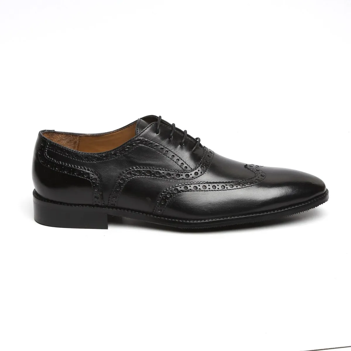 Black Full Wingtip Brogue Oxfords Leather Lace-Up Shoe BY Brune & Bareskin