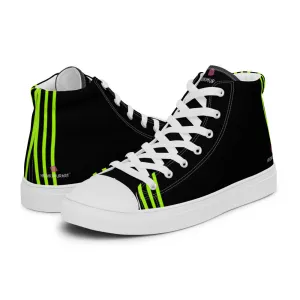 Black Green Striped Men's Sneakers, Vertical Stripes Premium High Top Tennis Shoes For Men