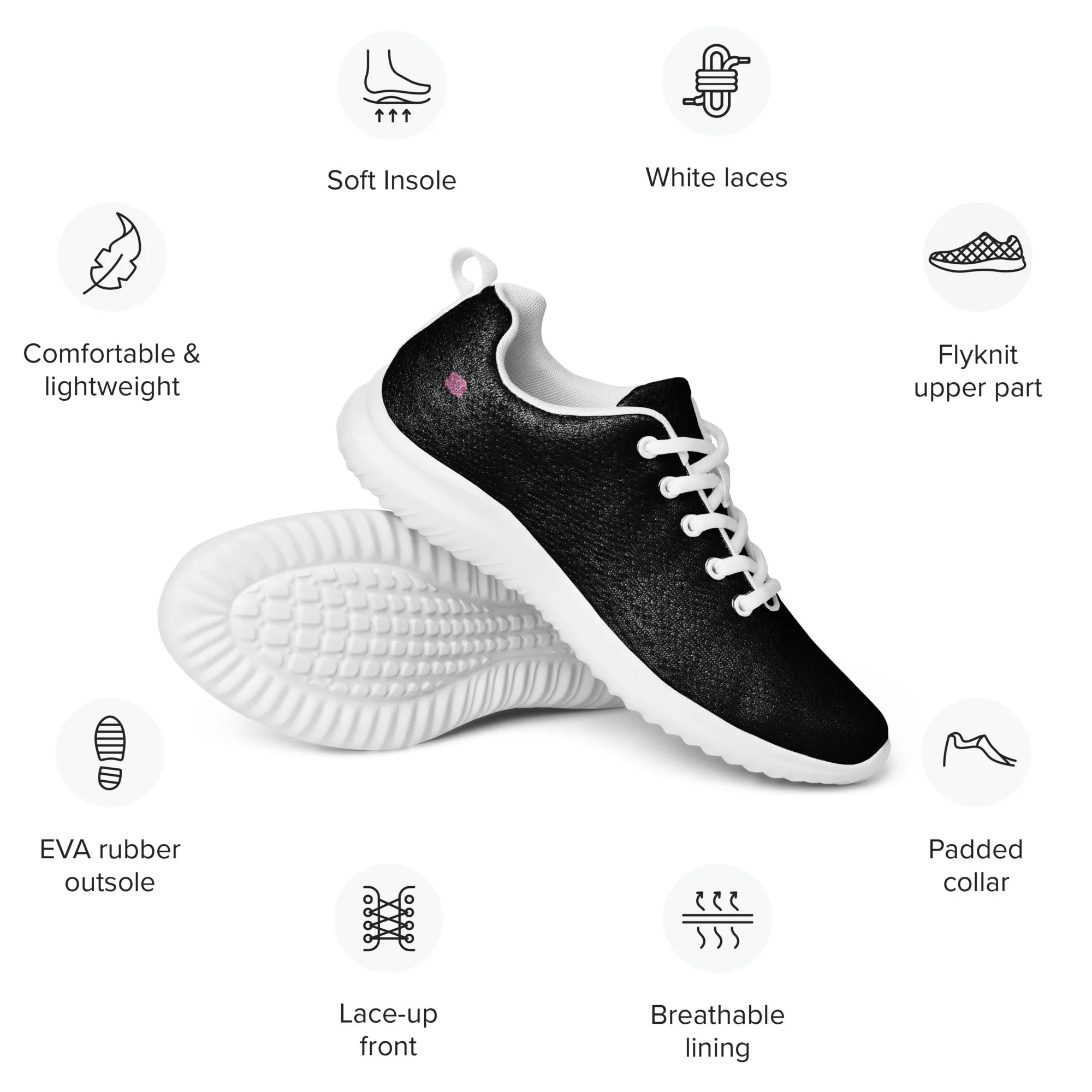 Black Solid Color Men's Sneakers, Solid Black Color Modern Breathable Lightweight Men’s Athletic Shoes (US Size: 5-13)