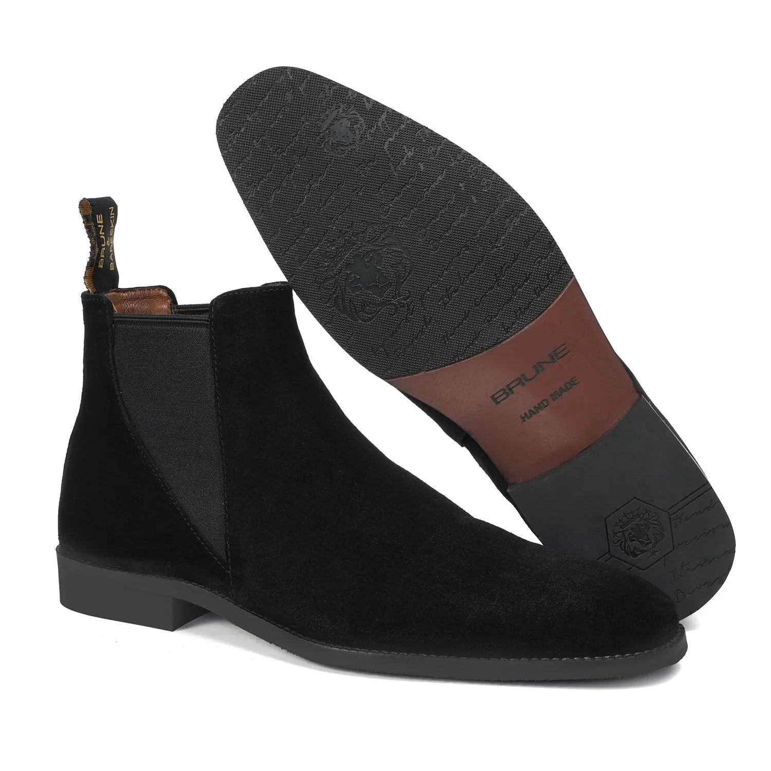 Black Suede Leather Chelsea Boot with a Stylish Sharp Elastic Design