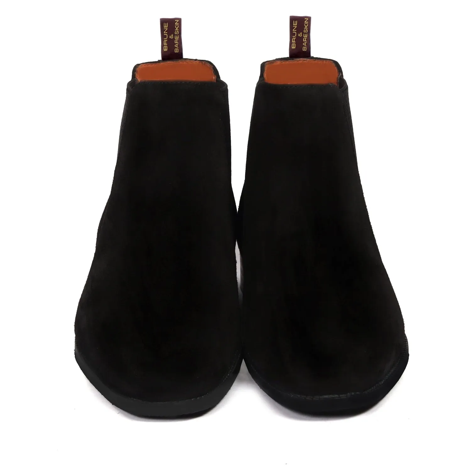 Black Suede Leather Chelsea Boot with a Stylish Sharp Elastic Design