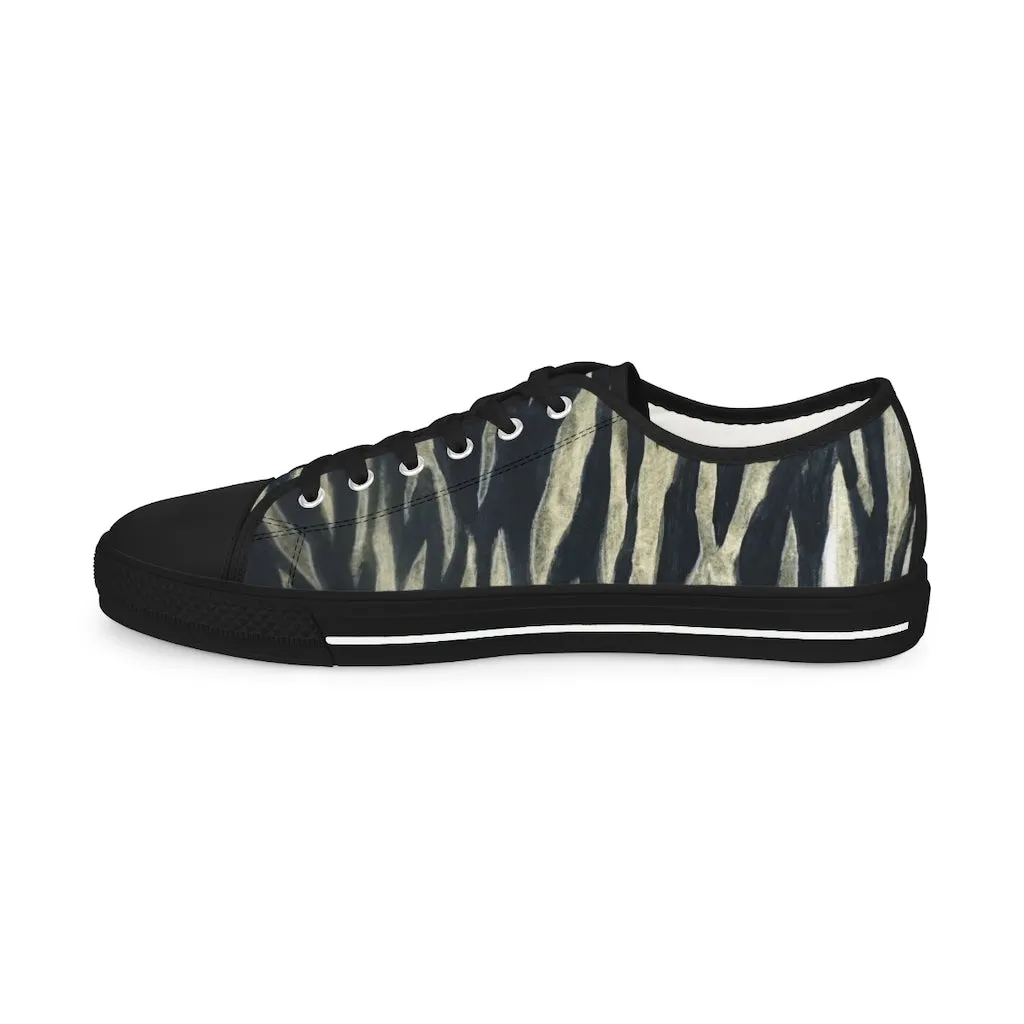 Black Tiger Striped Men's Shoes, Best Animal Print Men's Low Top Sneakers For Men (US Size: 5-14)