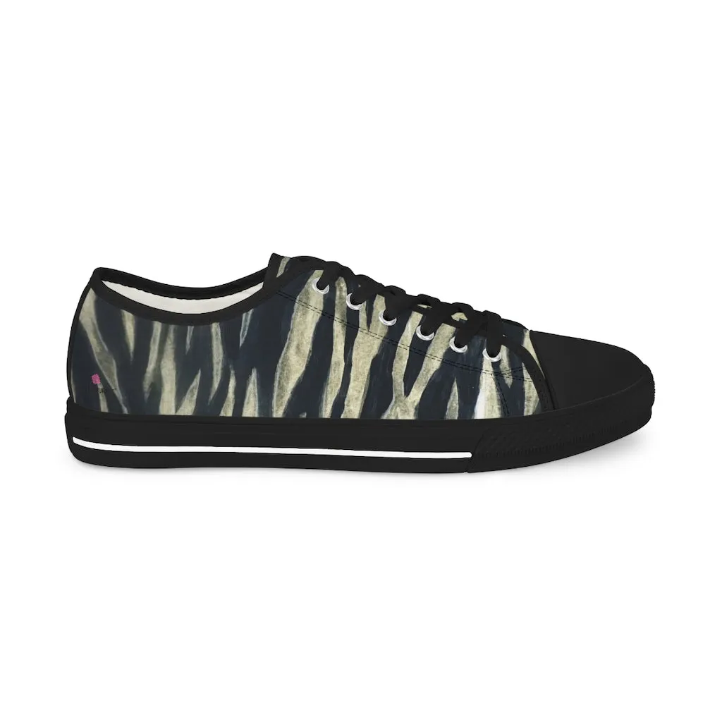 Black Tiger Striped Men's Shoes, Best Animal Print Men's Low Top Sneakers For Men (US Size: 5-14)