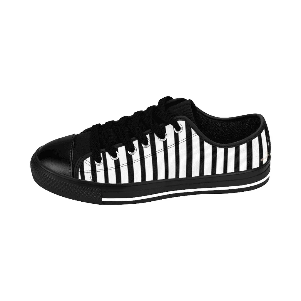 Black White Striped Women's Sneakers, Modern Low Top Running Shoes For Ladies (US Size: 6-12)