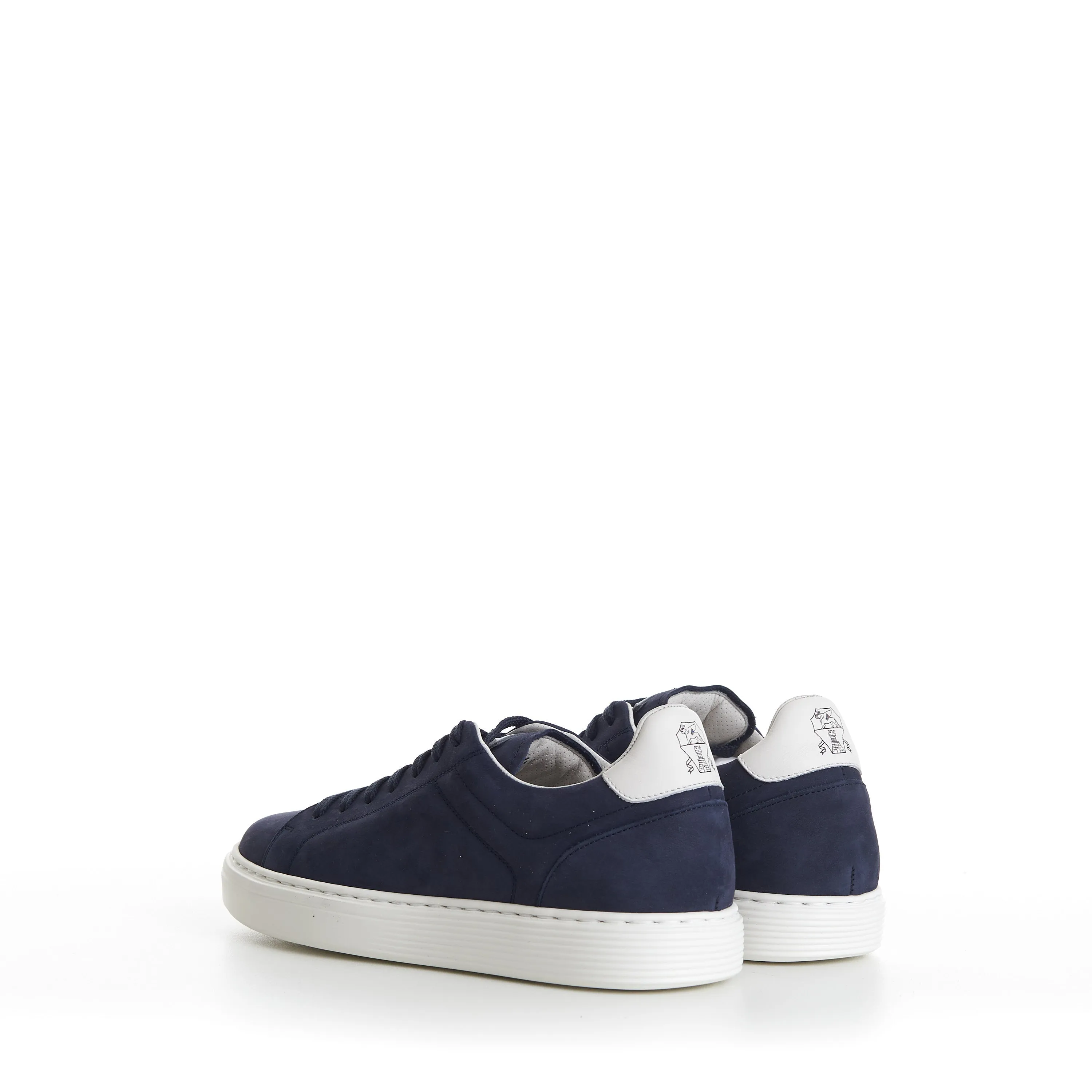 Blue Low-top Sneakers - Nubuck, Rubber Sole, Leather-Trim