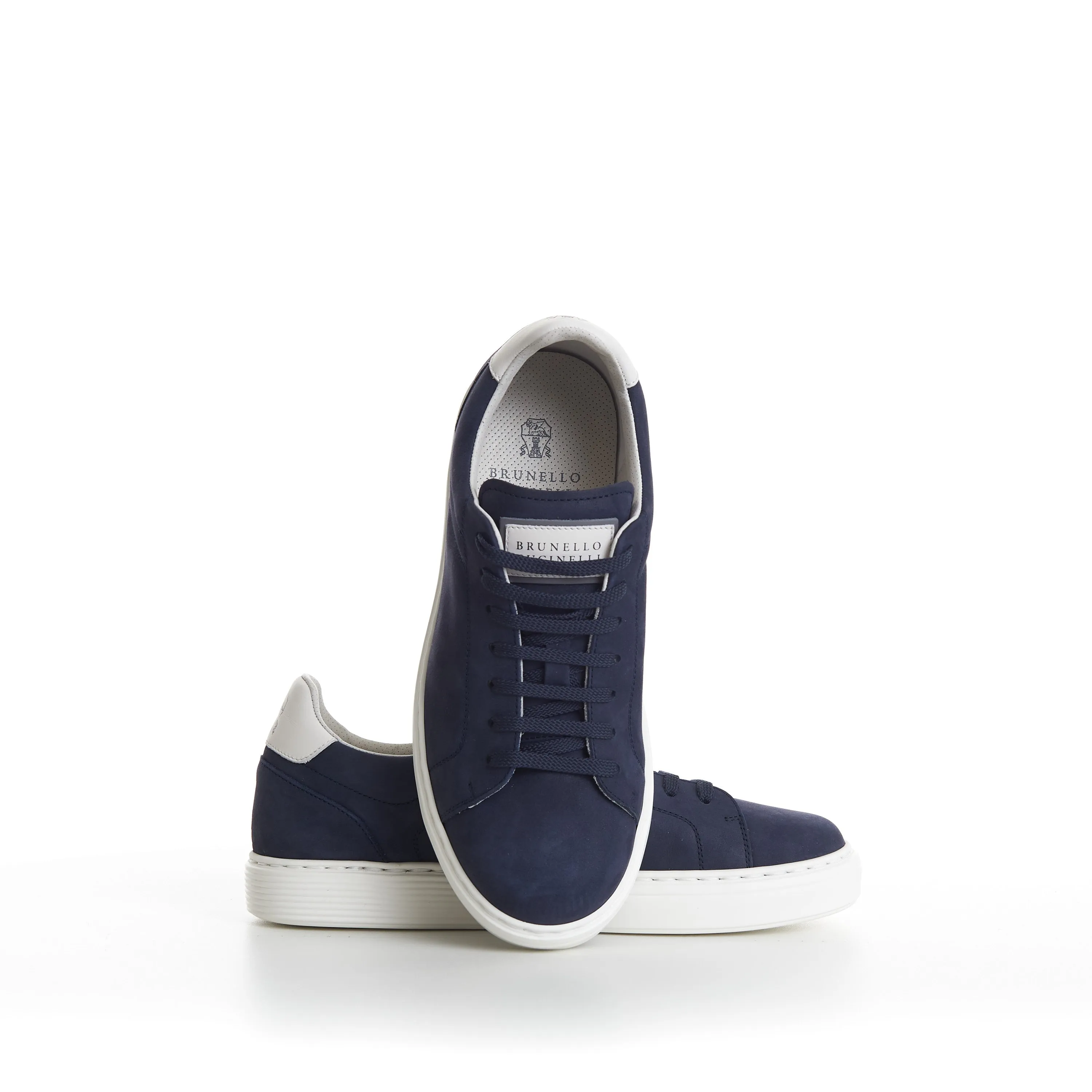 Blue Low-top Sneakers - Nubuck, Rubber Sole, Leather-Trim