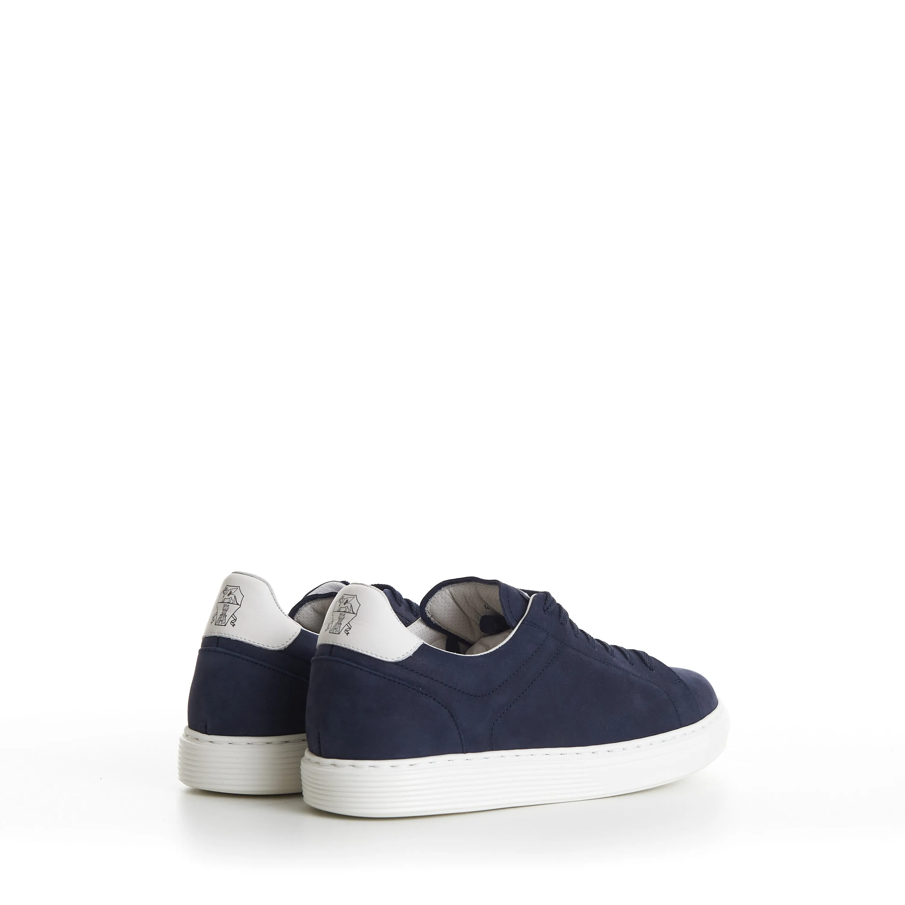 Blue Low-top Sneakers - Nubuck, Rubber Sole, Leather-Trim