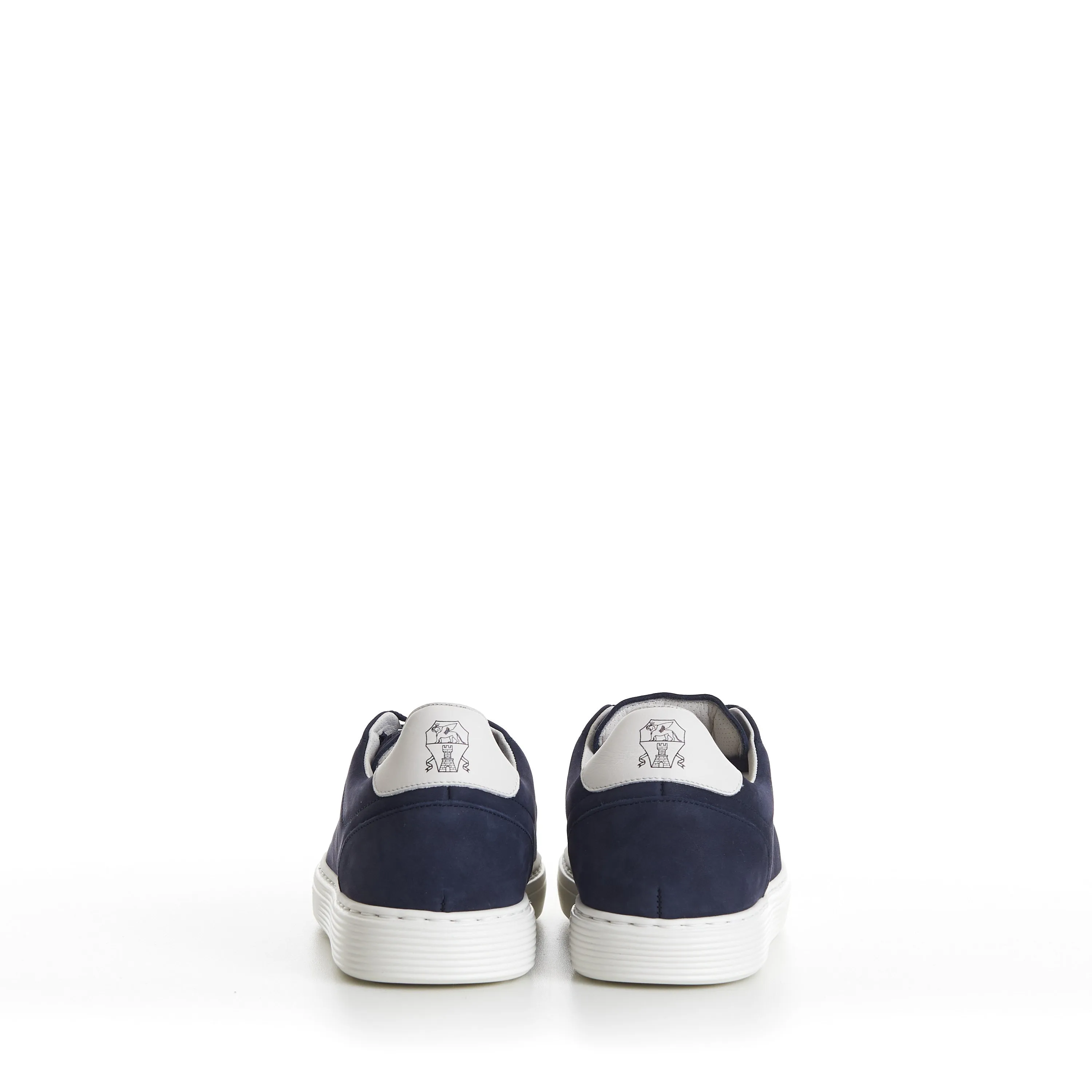 Blue Low-top Sneakers - Nubuck, Rubber Sole, Leather-Trim