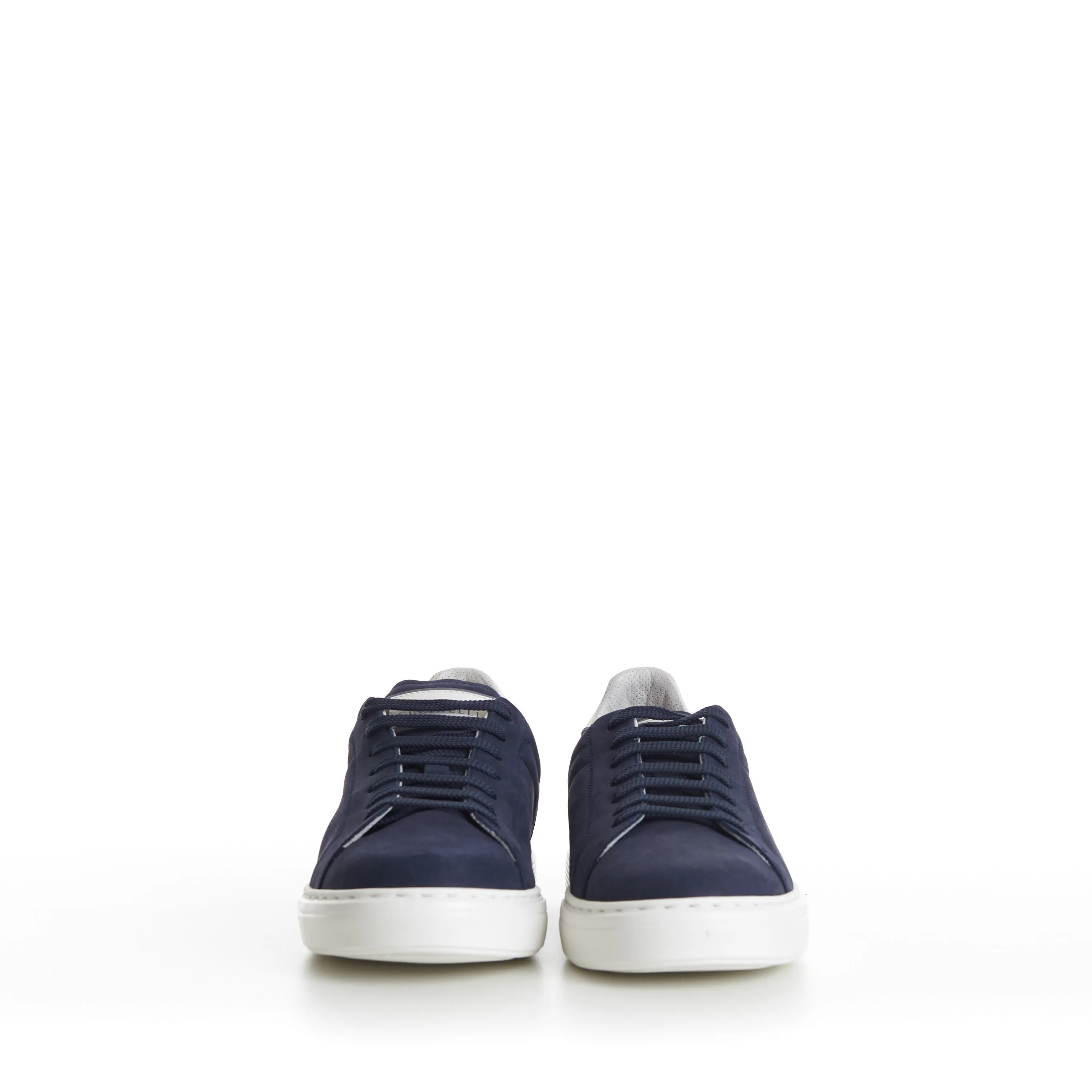 Blue Low-top Sneakers - Nubuck, Rubber Sole, Leather-Trim