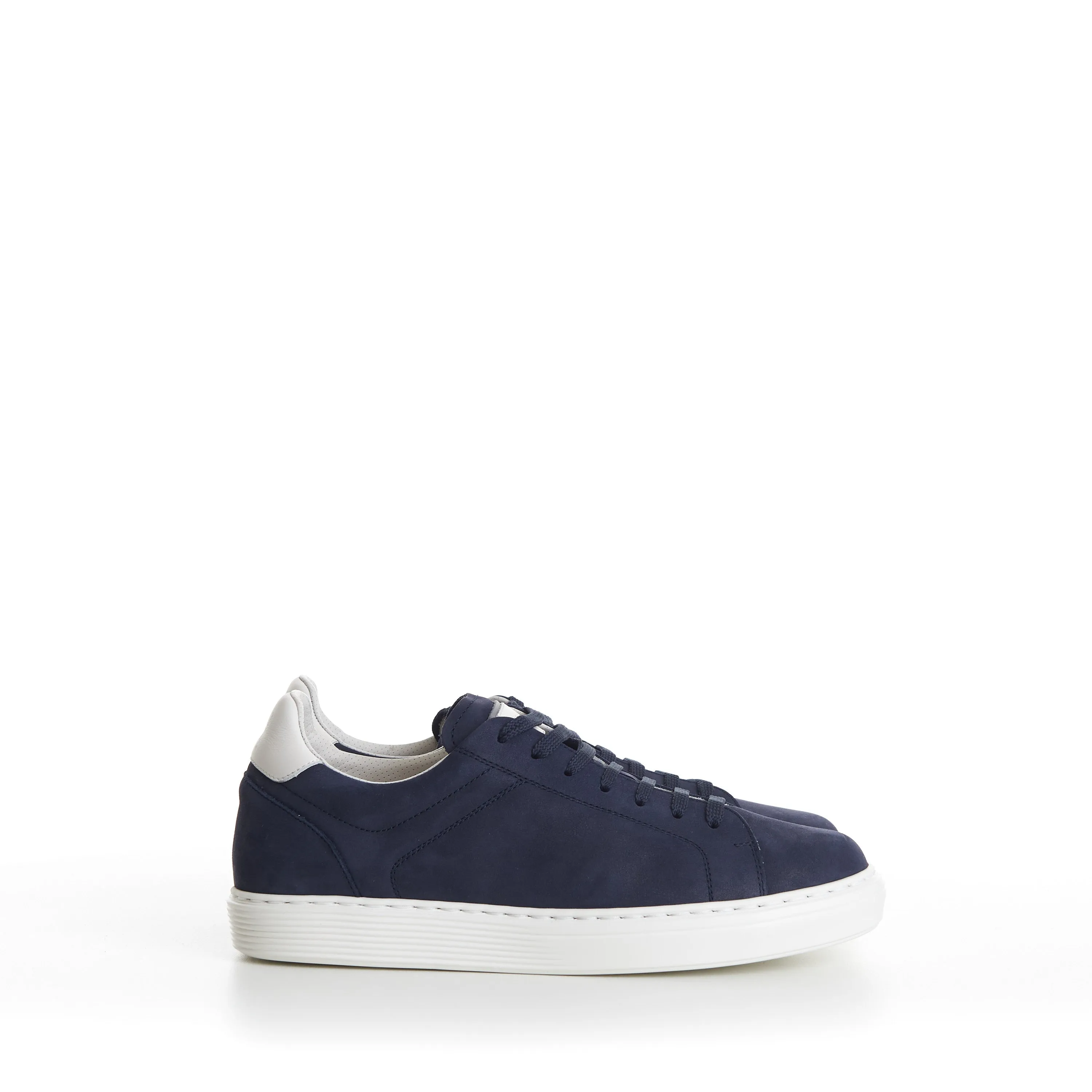 Blue Low-top Sneakers - Nubuck, Rubber Sole, Leather-Trim