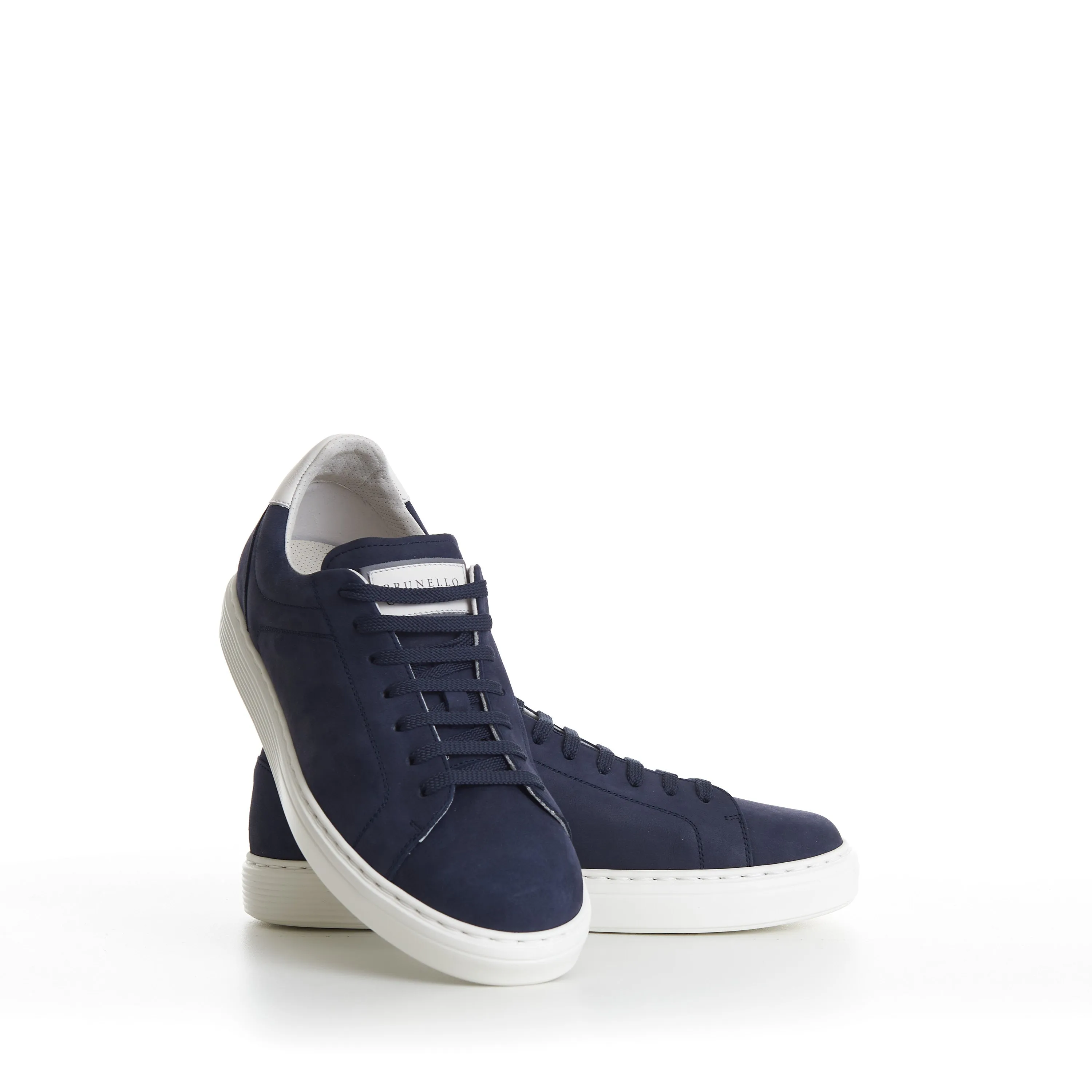 Blue Low-top Sneakers - Nubuck, Rubber Sole, Leather-Trim