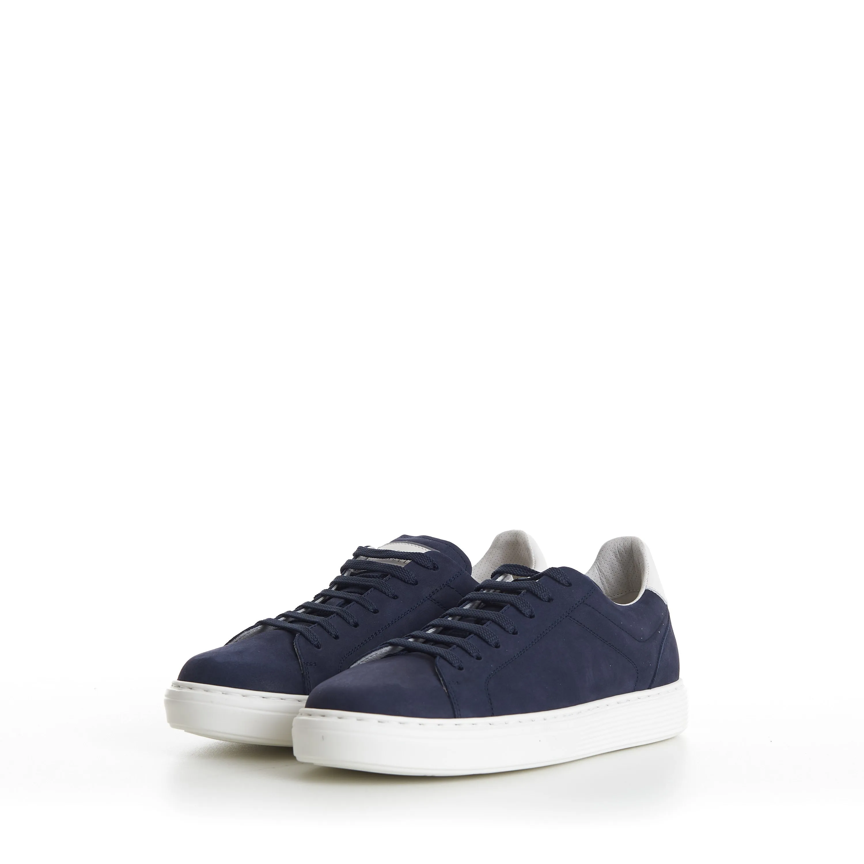 Blue Low-top Sneakers - Nubuck, Rubber Sole, Leather-Trim