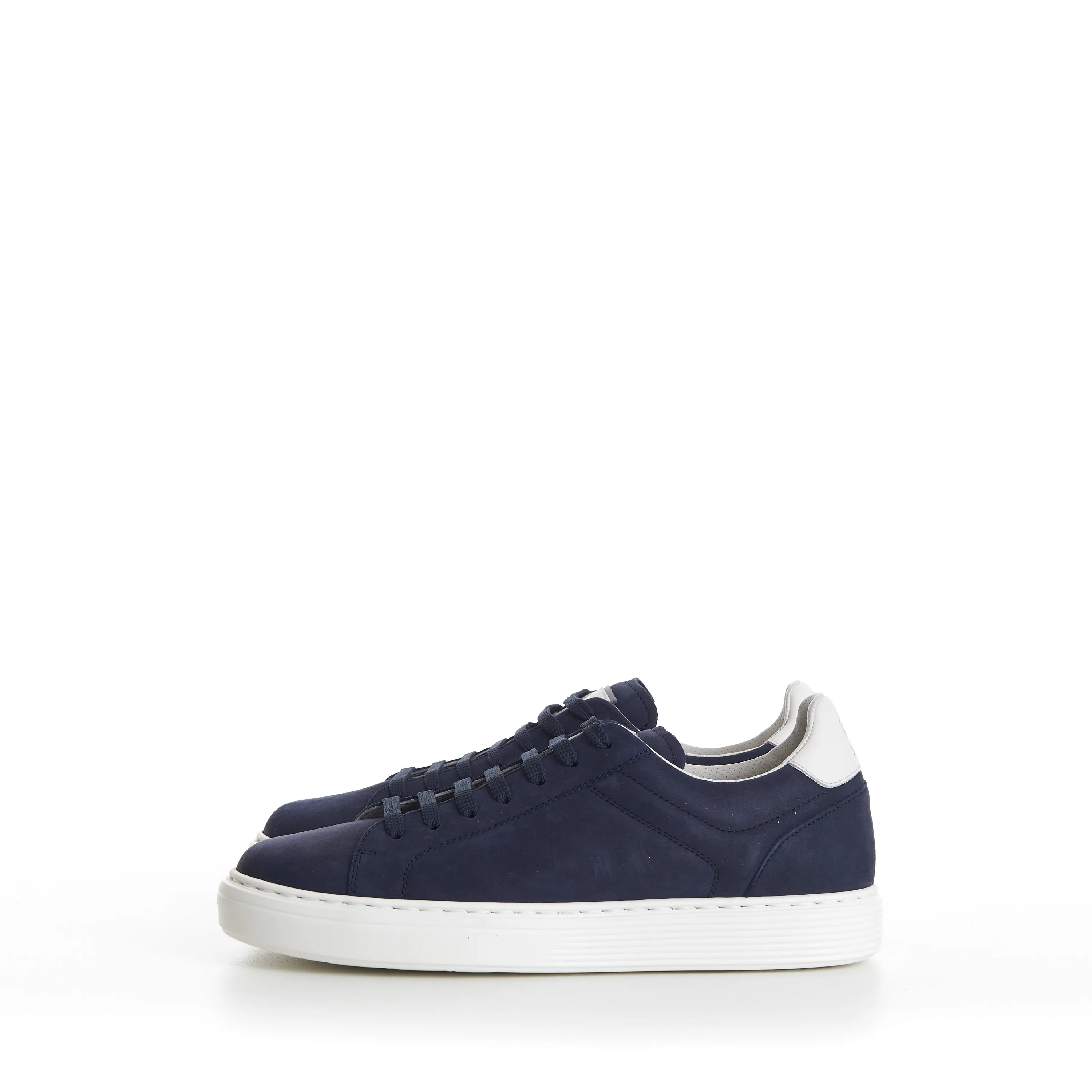 Blue Low-top Sneakers - Nubuck, Rubber Sole, Leather-Trim