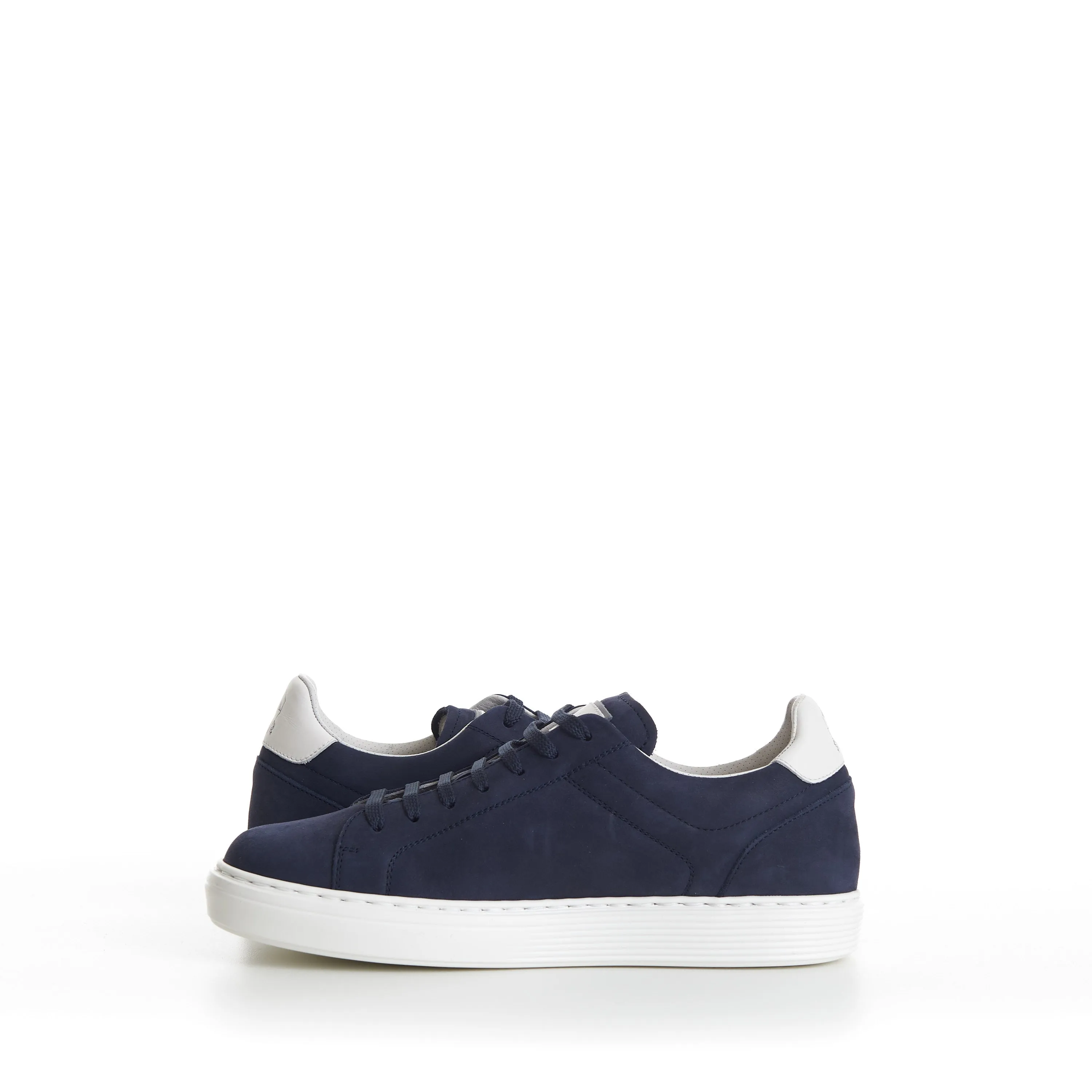 Blue Low-top Sneakers - Nubuck, Rubber Sole, Leather-Trim