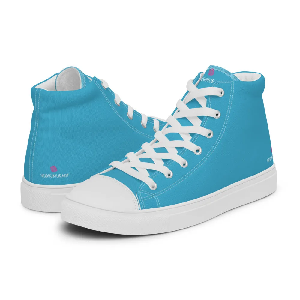 Blue Solid Color Men's Sneakers, Modern Minimalist High Top Tennis Shoes For Stylish Men