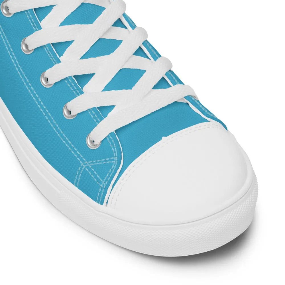 Blue Solid Color Men's Sneakers, Modern Minimalist High Top Tennis Shoes For Stylish Men