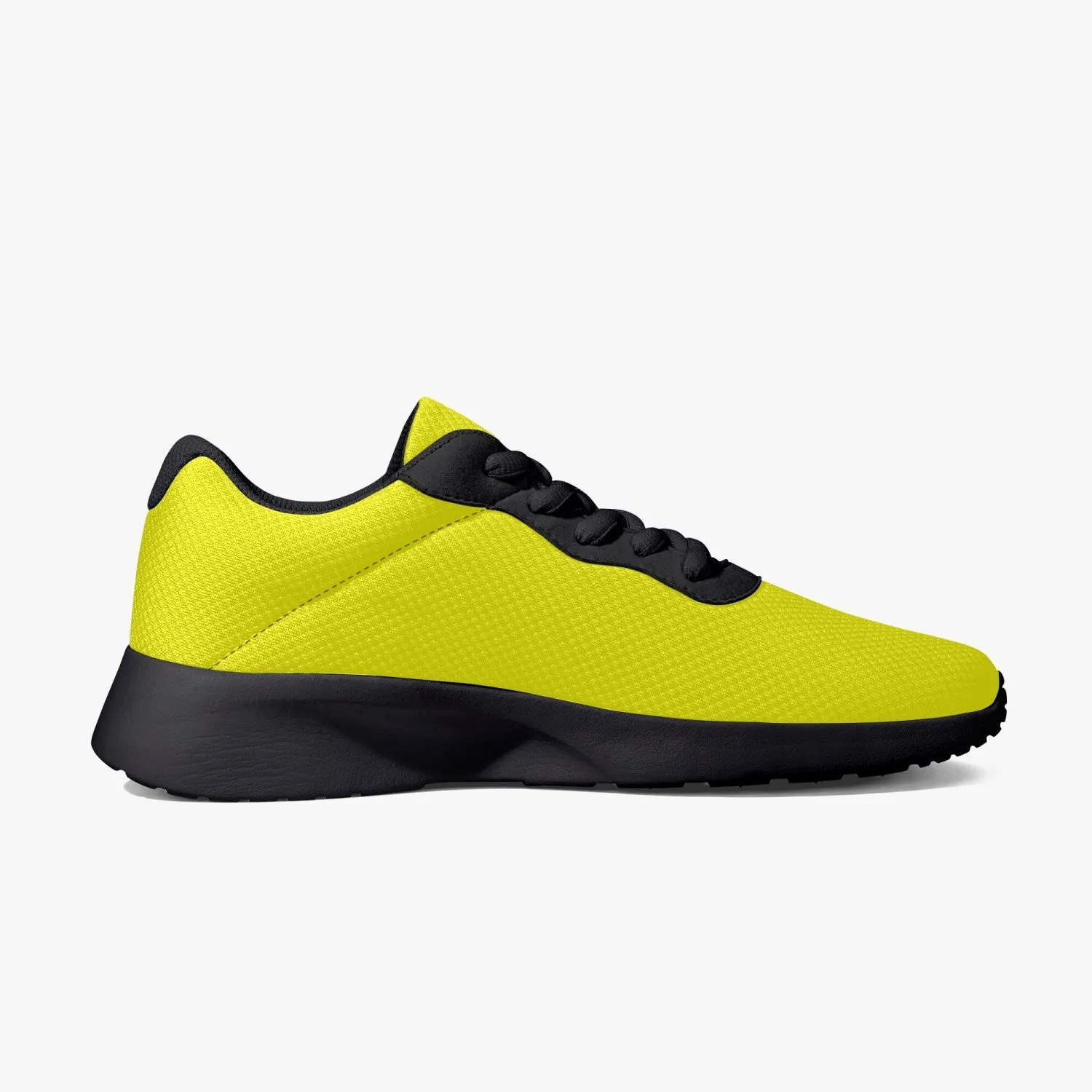 Bright Yellow Color Unisex Sneakers, Soft Solid Yellow Color Best Lifestyle Unisex Casual Designer Mesh Running Shoes With Black Soles