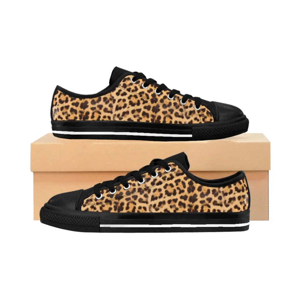 Brown Leopard Men's Sneakers, Beige Animal Print Casual Low Top Fashion Sneakers For Men