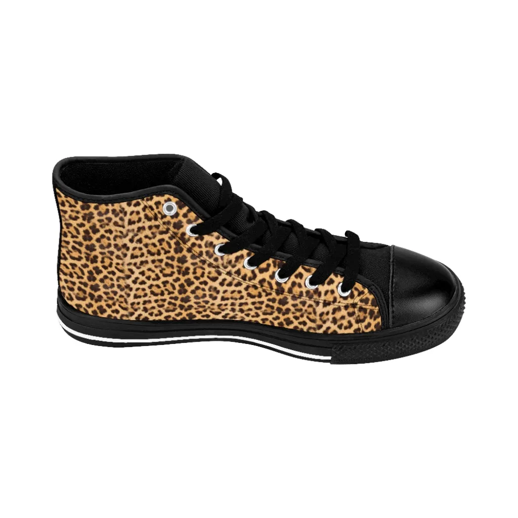 Brown Leopard Men's Tennis Shoes, Animal Print Designer Best High-top Sneakers For Men