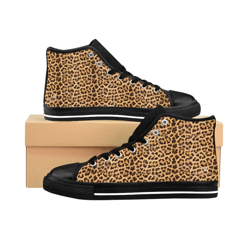 Brown Leopard Men's Tennis Shoes, Animal Print Designer Best High-top Sneakers For Men