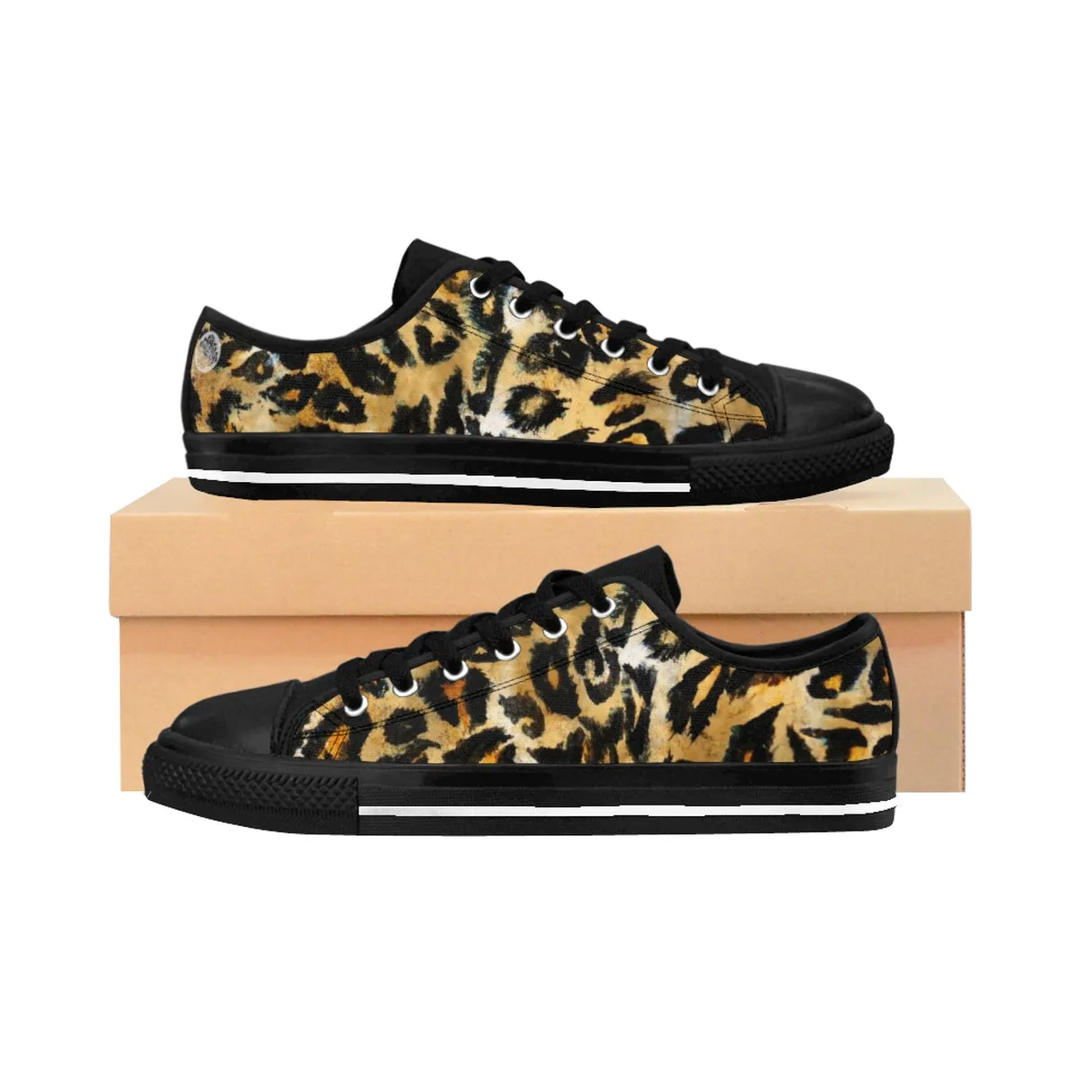 Brown Leopard Print Women's Low Tops, Wild Animal Print Low Top Sneakers Tennis Shoes