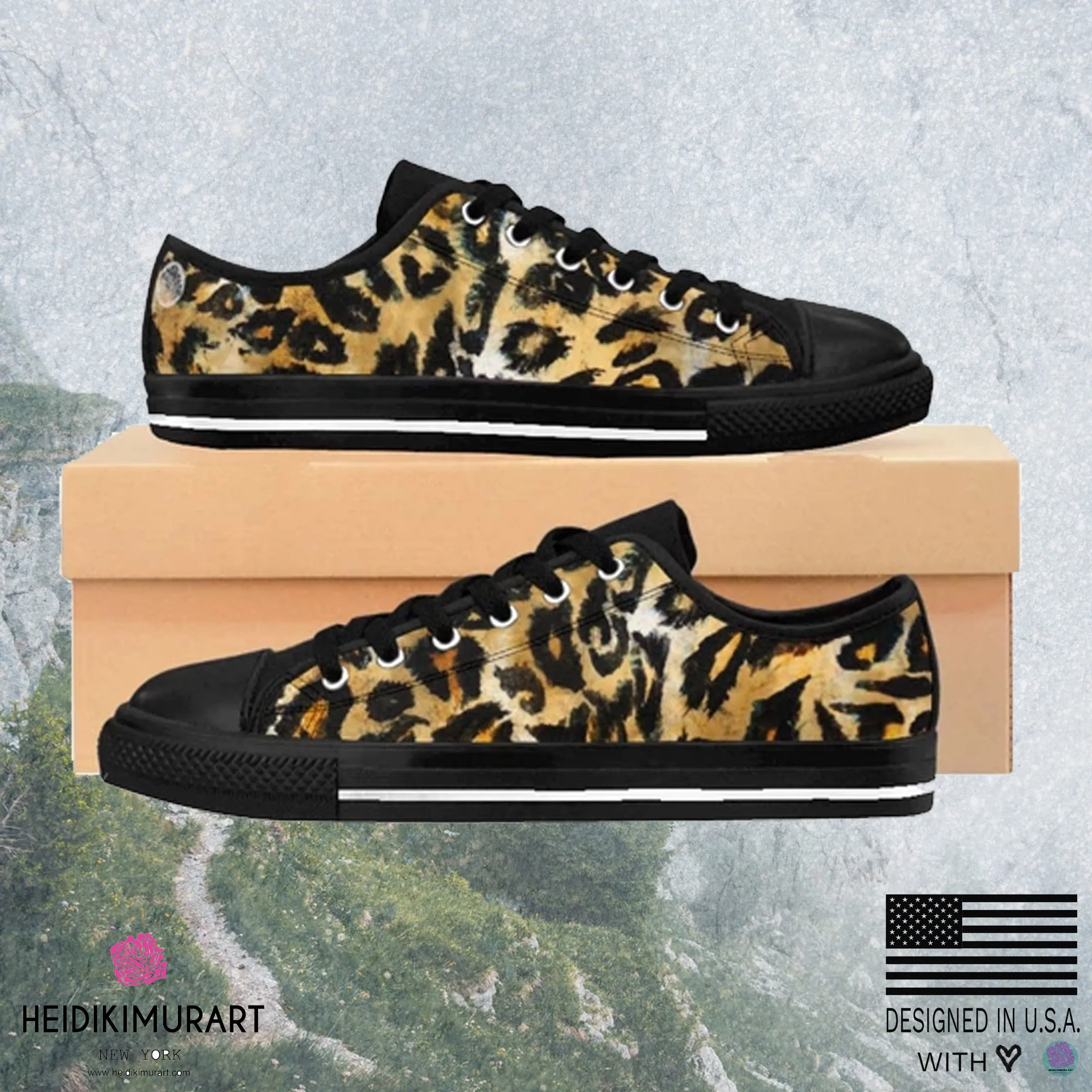 Brown Leopard Print Women's Low Tops, Wild Animal Print Low Top Sneakers Tennis Shoes