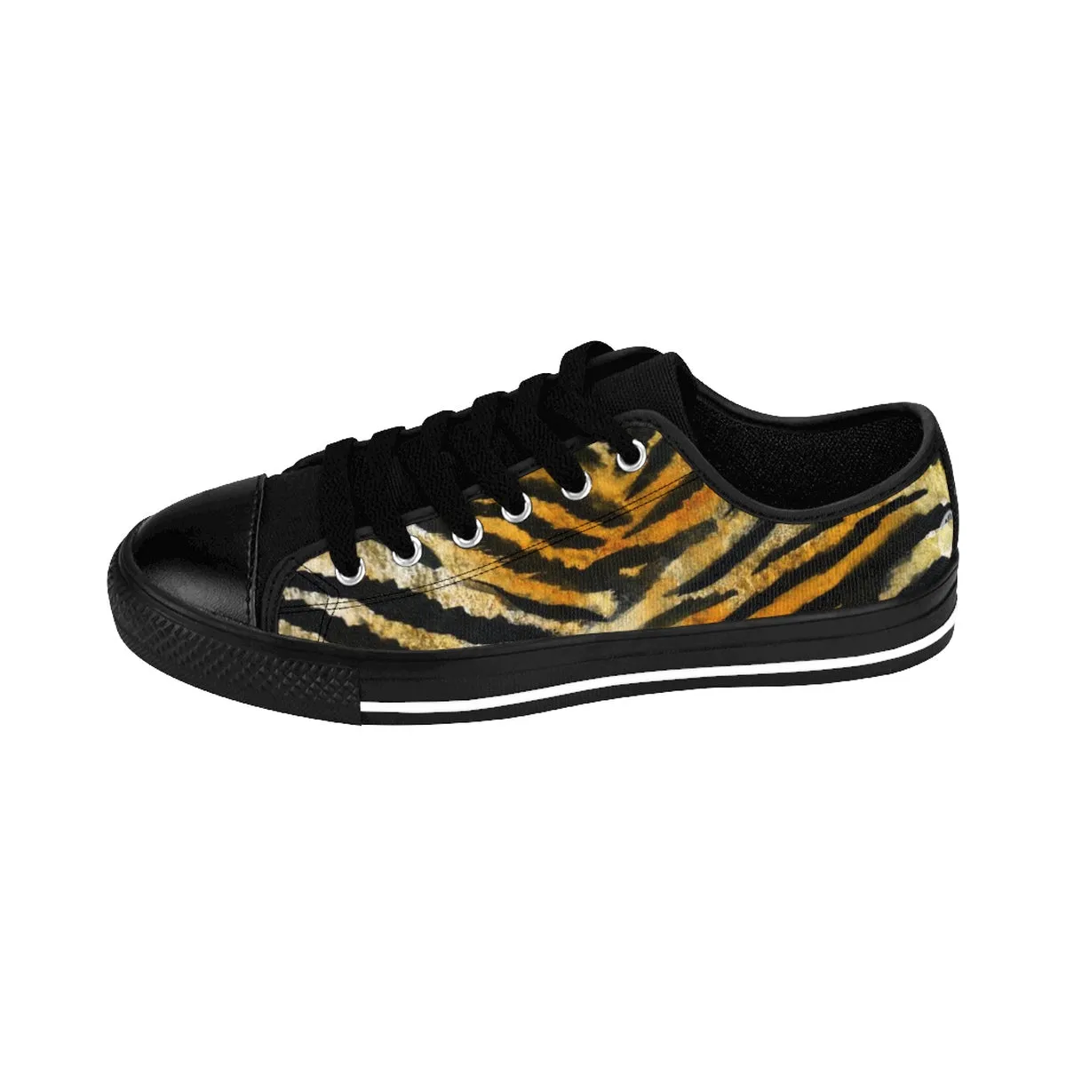 Brown Tiger Striped Men's Sneakers, Animal Print Designer Men's Low Top Sneakers Shoes