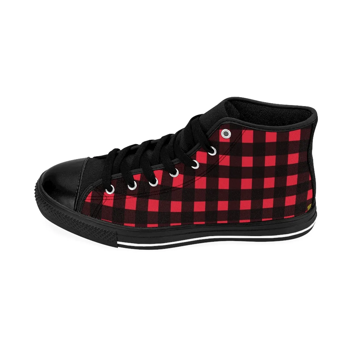 Buffalo Red Women's Sneakers, Plaid Print Designer Ladies High-top Sneakers Running Shoes