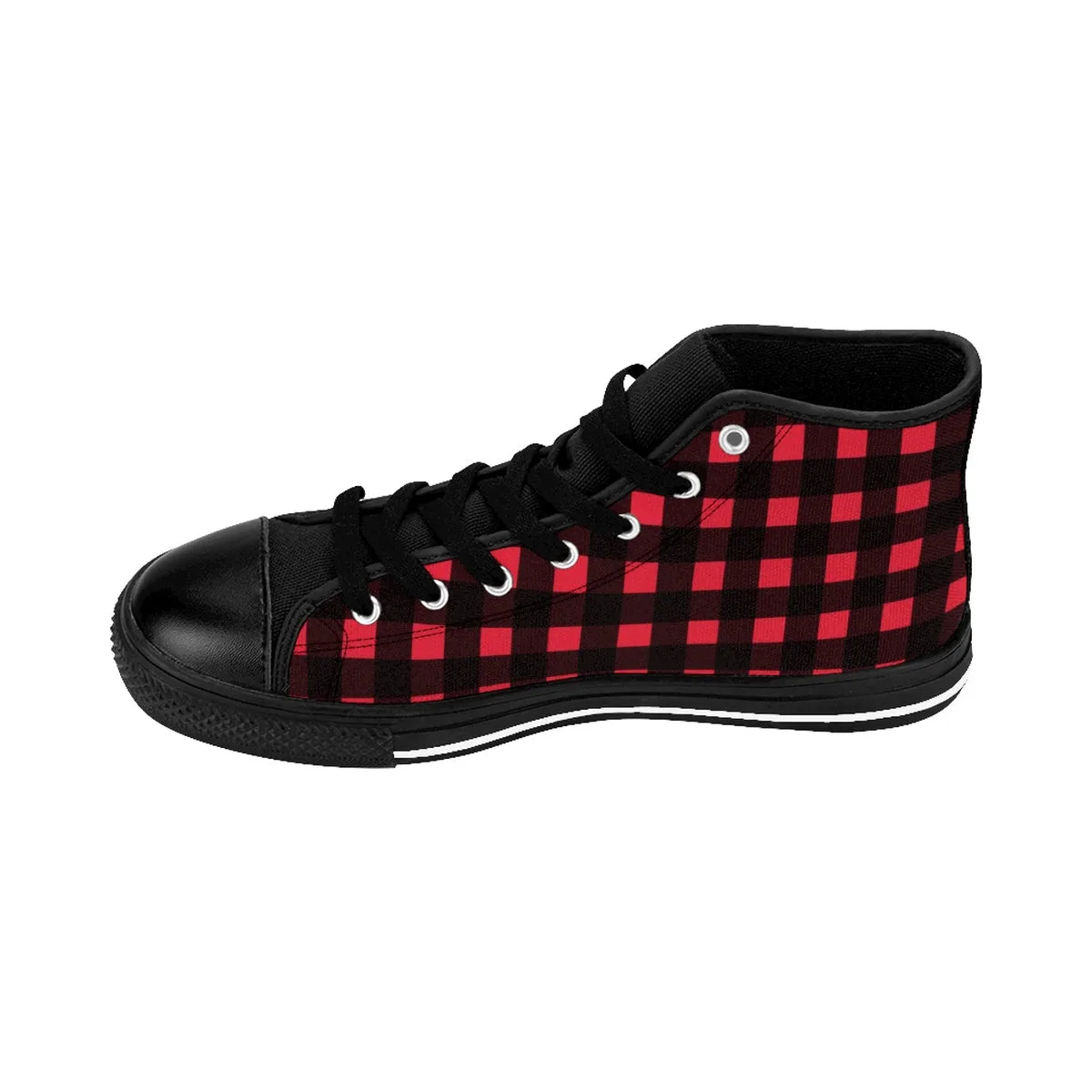 Buffalo Red Women's Sneakers, Plaid Print Designer Ladies High-top Sneakers Running Shoes