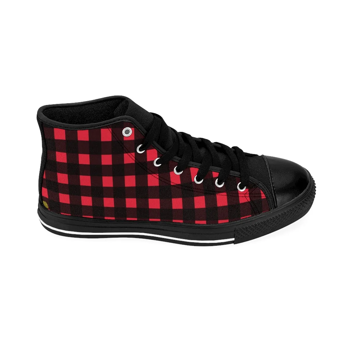 Buffalo Red Women's Sneakers, Plaid Print Designer Ladies High-top Sneakers Running Shoes