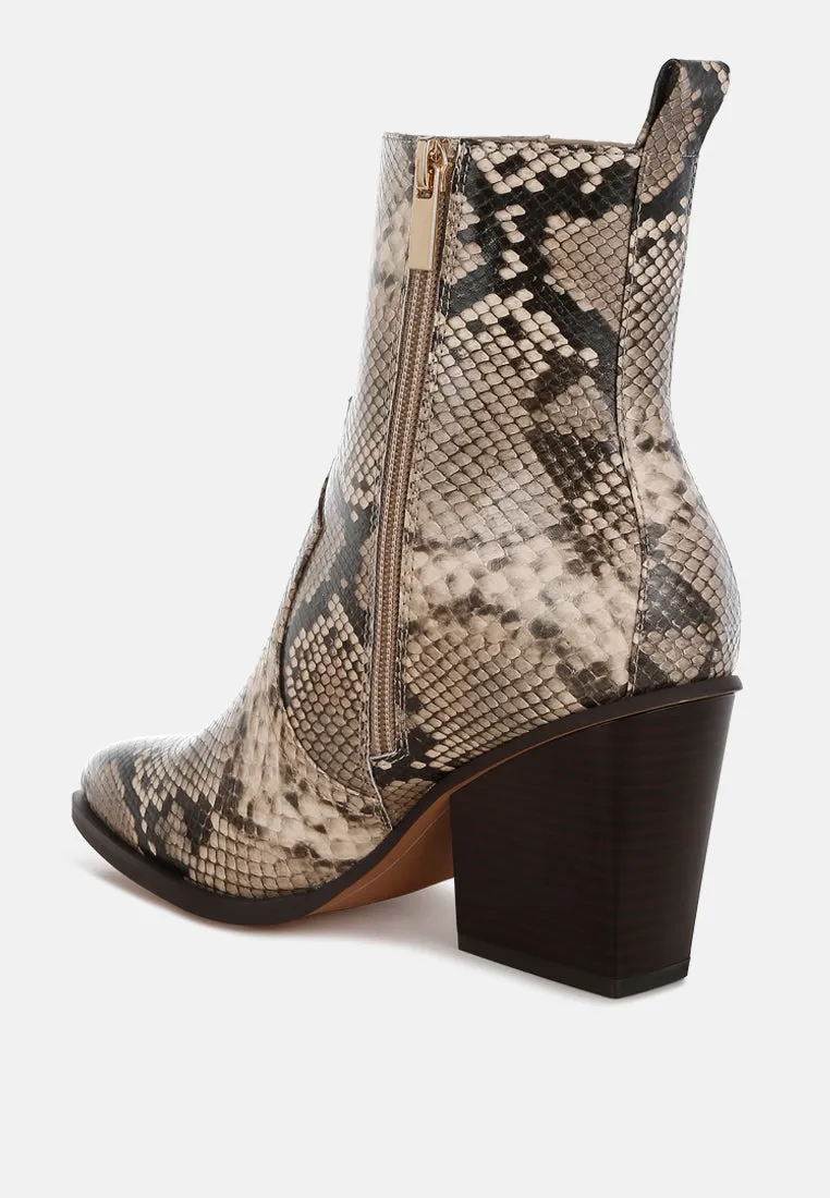 Cornus Snake Print Ankle Boots