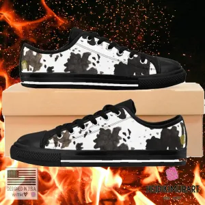 Cow Print Men's Sneakers, Animal Print Low Top Nylon Canvas Tennis Sneaker Footwear Shoes For Men