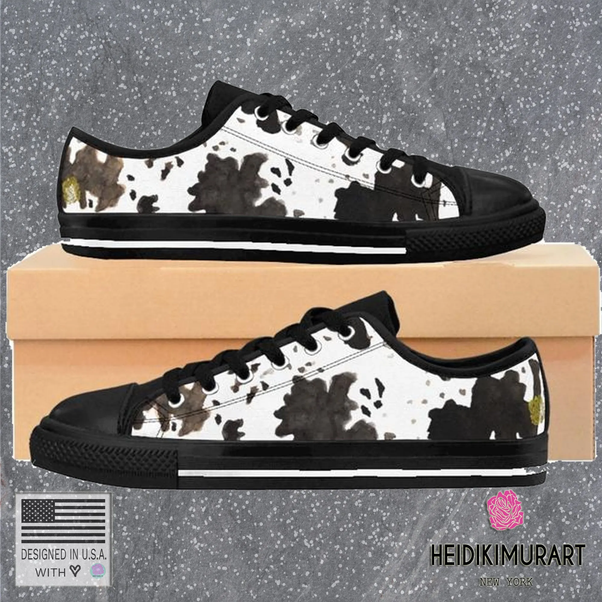 Cow Print Men's Sneakers, Animal Print Low Top Nylon Canvas Tennis Sneaker Footwear Shoes For Men