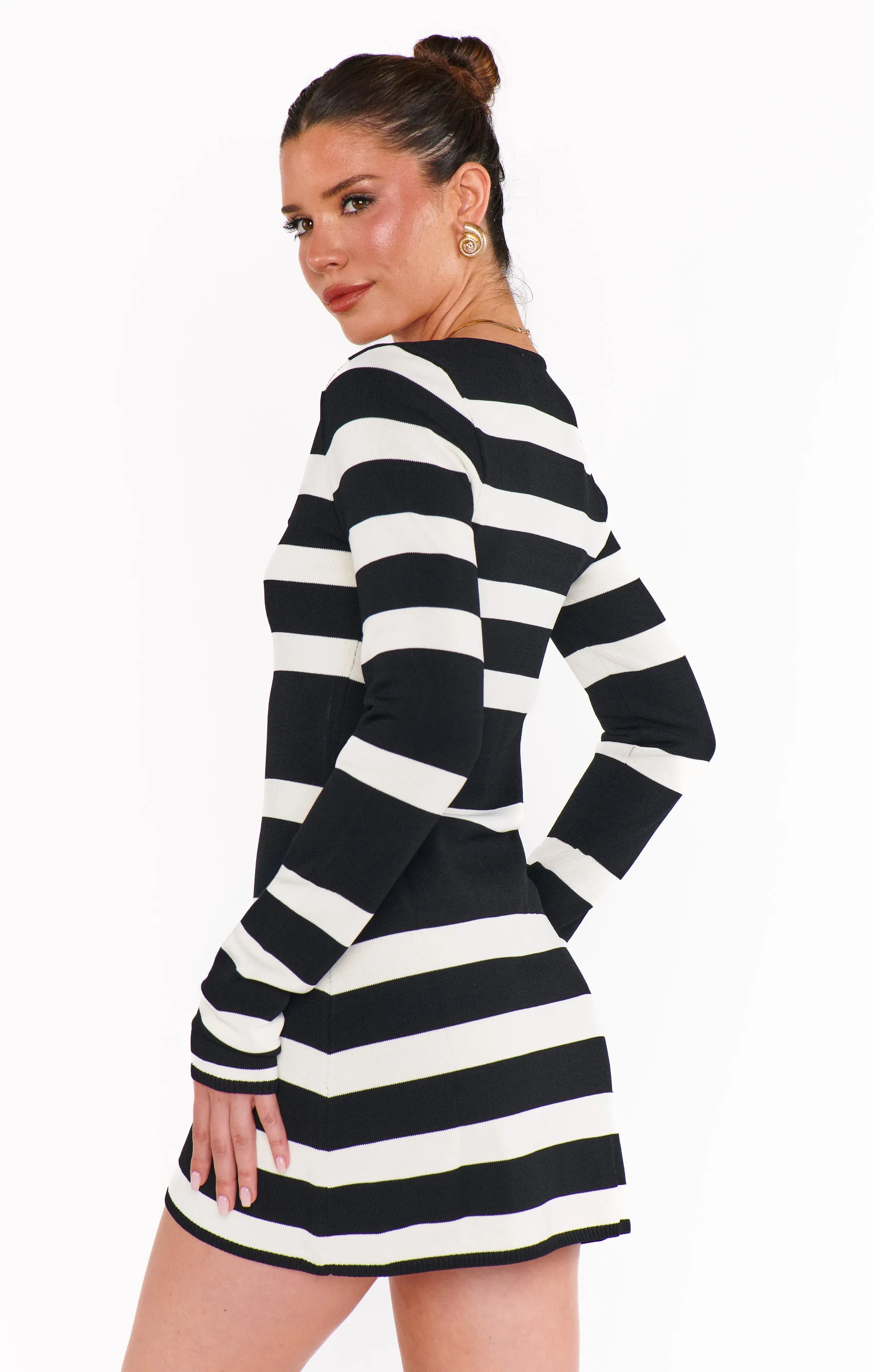 Erika Mini Dress ~ Black White Stripe Knit