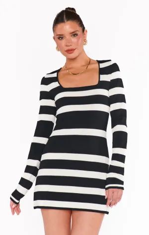 Erika Mini Dress ~ Black White Stripe Knit