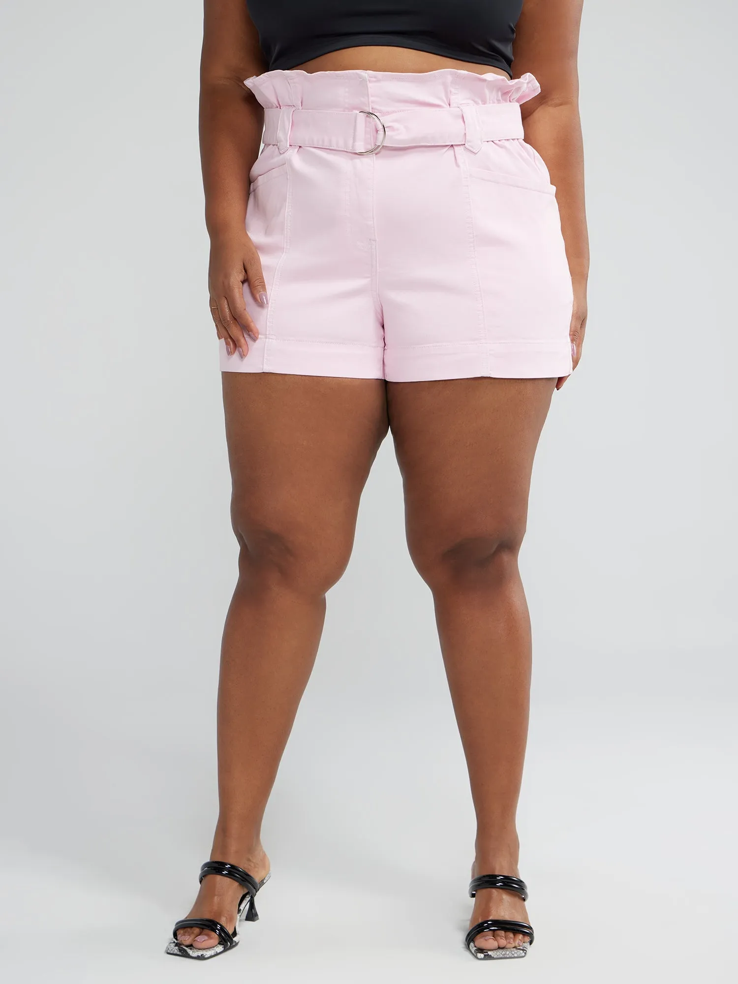 Fashion To Figure - Andie High Rise Paperbag Waist Twill Shorts