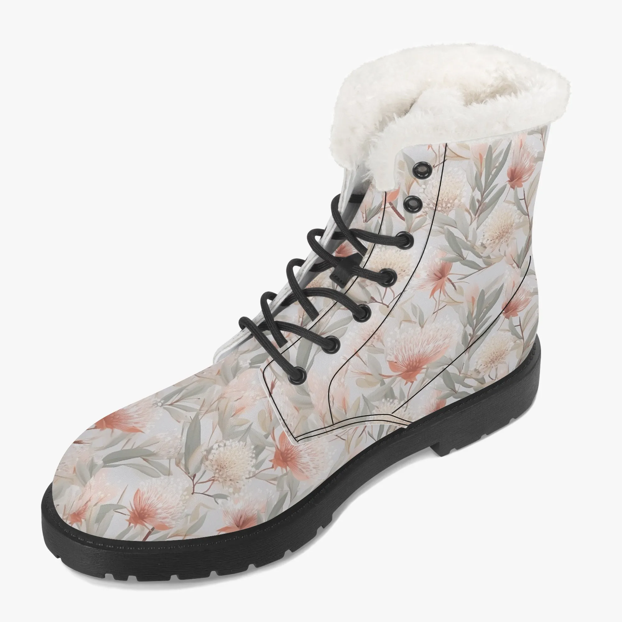 Faux Fur Leather Boots Australian Floral 2