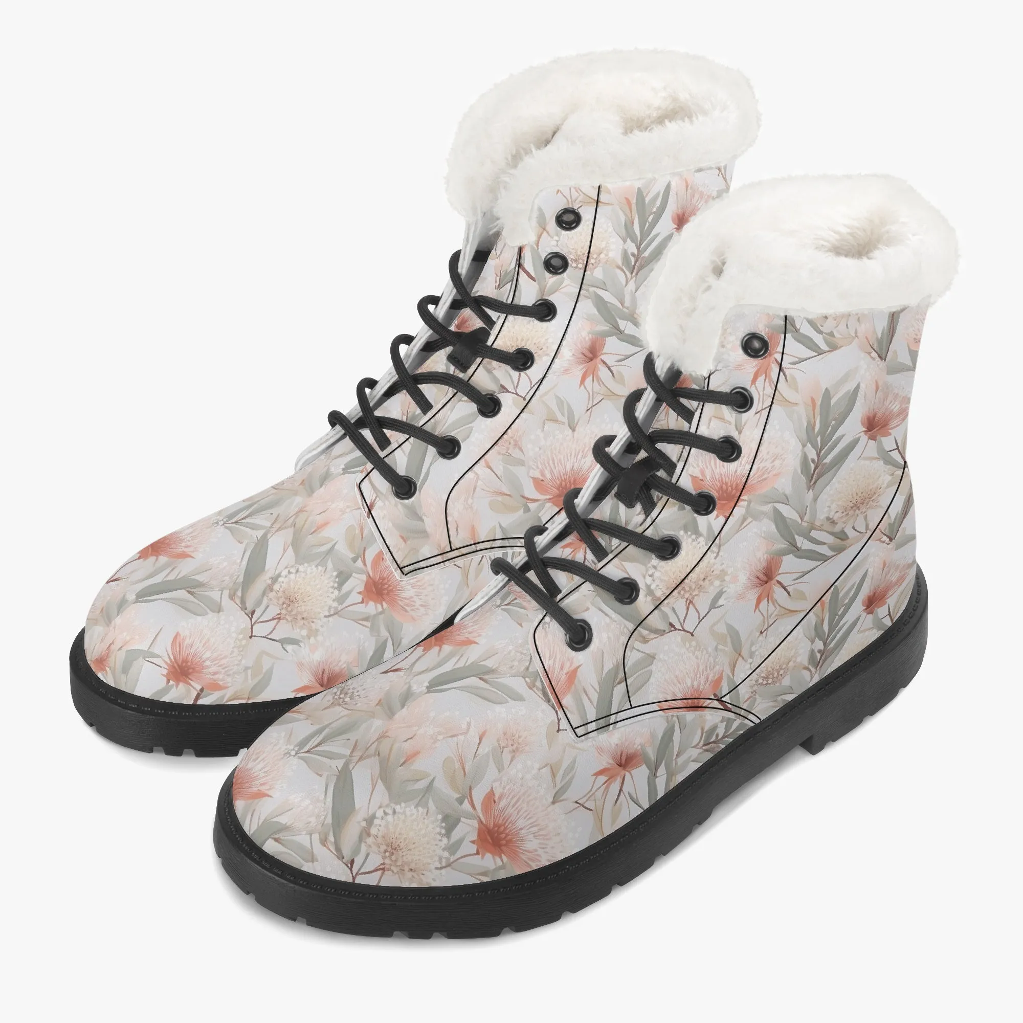 Faux Fur Leather Boots Australian Floral 2