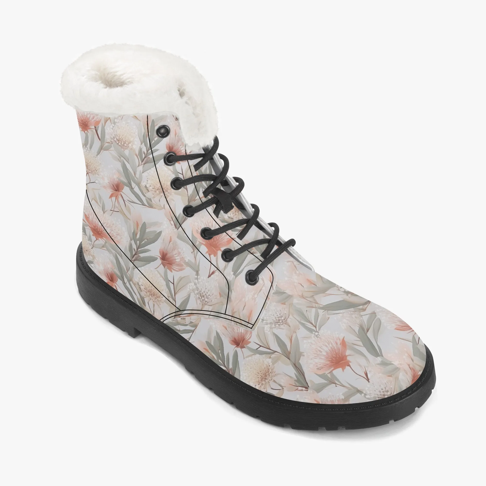 Faux Fur Leather Boots Australian Floral 2