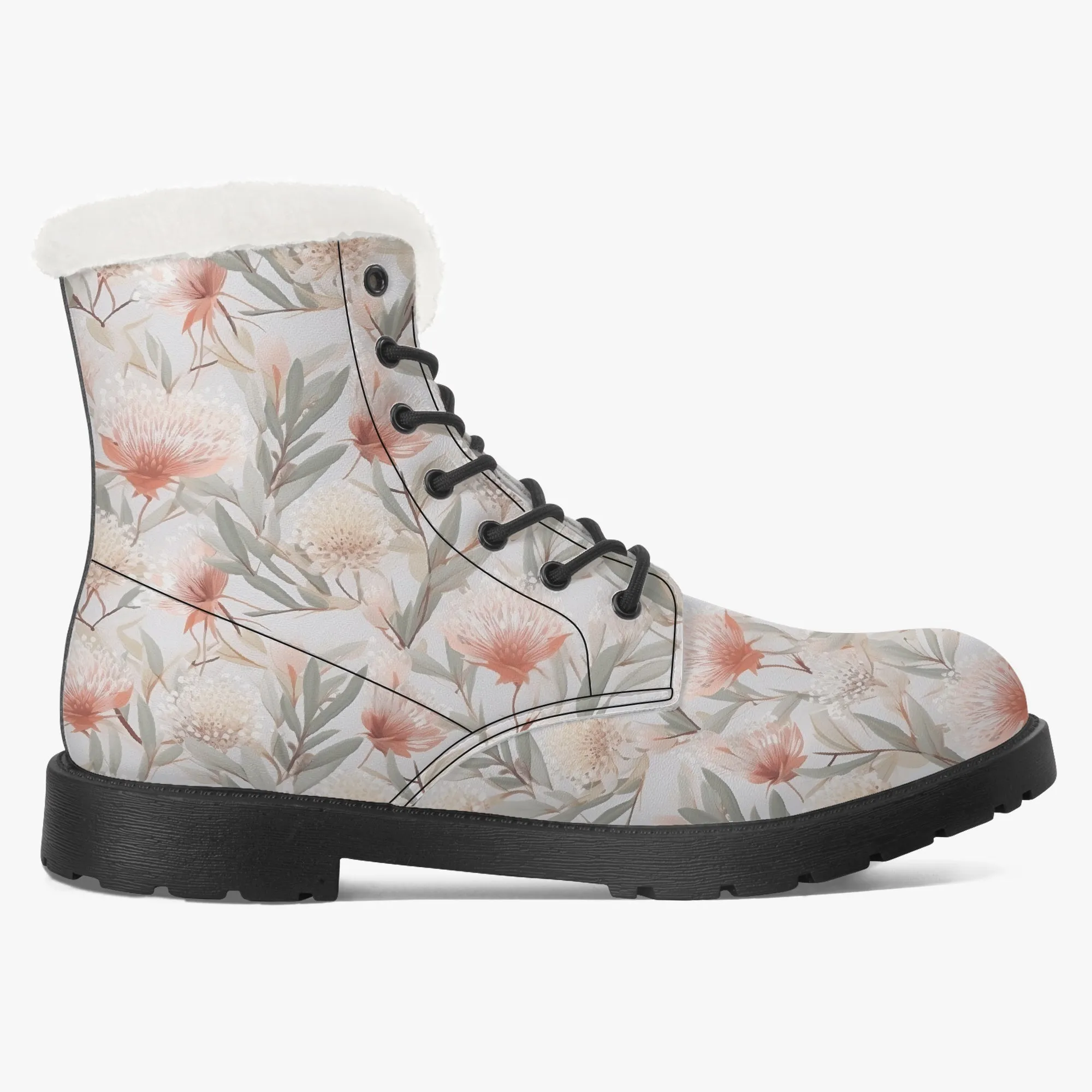 Faux Fur Leather Boots Australian Floral 2