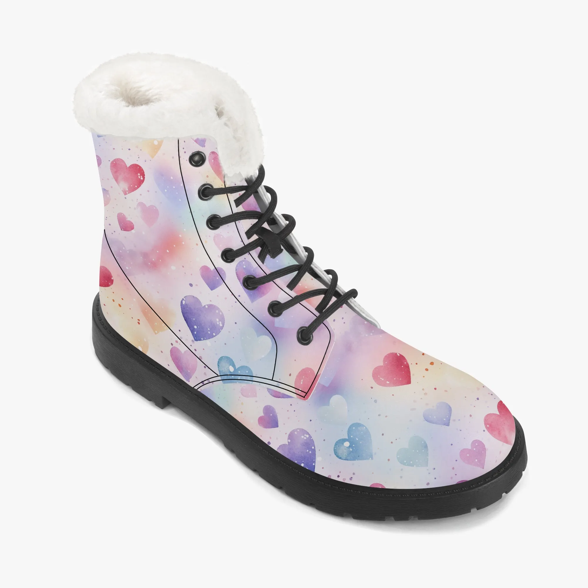 Faux Fur Leather Boots Hearts Multi Colour