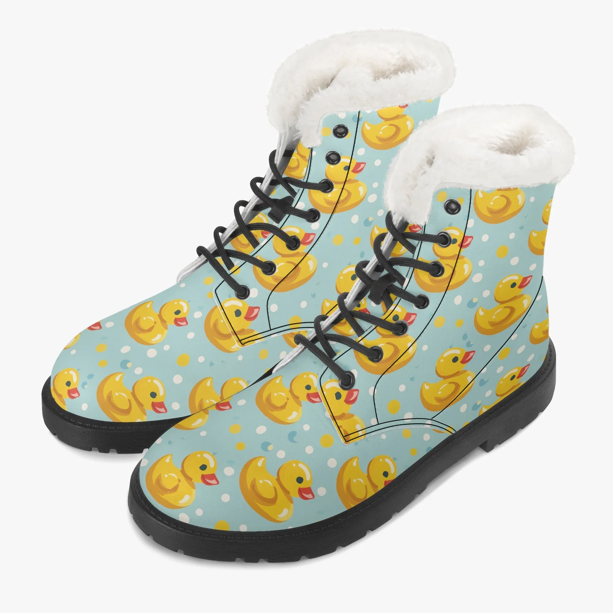 Faux Fur Leather Boots Rubber Ducks