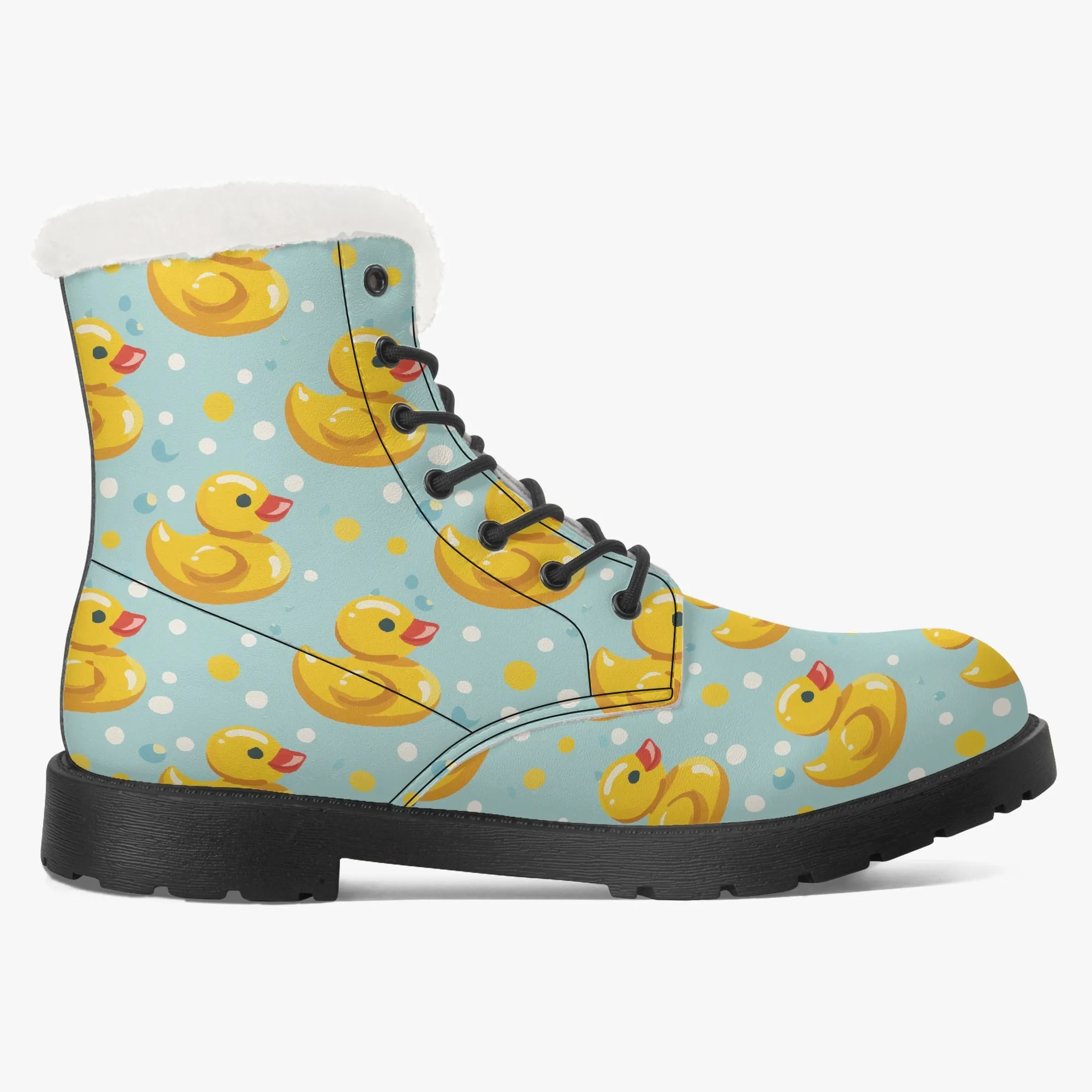 Faux Fur Leather Boots Rubber Ducks